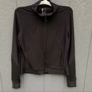Mondetta Jacket Athletic Black Ribbed Zip Front Jacket L